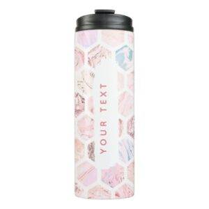 Personalised Hexagon Rose Marble Flask Thermal Tumbler