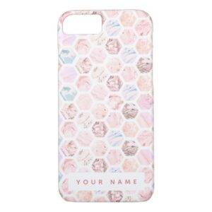Personalised Hexagon Rose Marble Phone Case