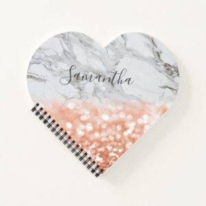 Personalised Rose Gold Glitter Heart Notebook