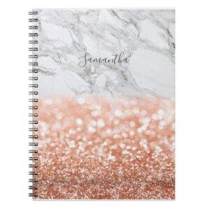 Personalised Rose Gold Glitter Marble Notebook
