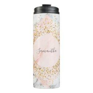 Personalised Rose Gold Glitter Marble Travel Mug