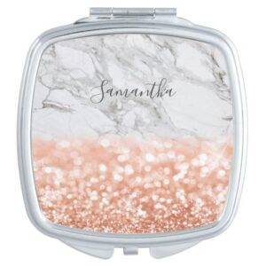 Personalized Rose Gold Glitter Marble Mirror