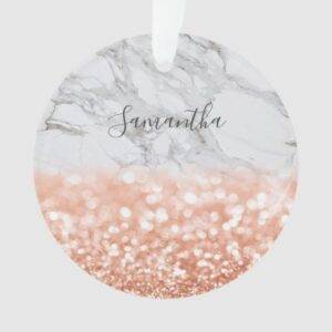Personalized Rose Gold Glitter Marble Ornament