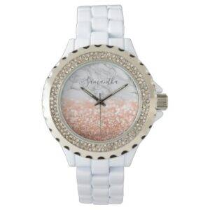 Personalized Rose Gold Glitter Marble Watch