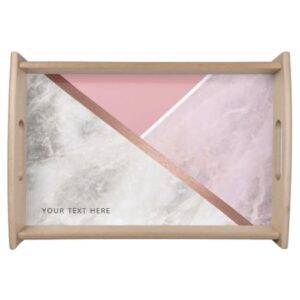 Personalized Rose Gold Marble Copper Effect Tray