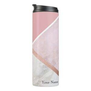 Personalized Rose Gold Marble Effect Travel Mug
