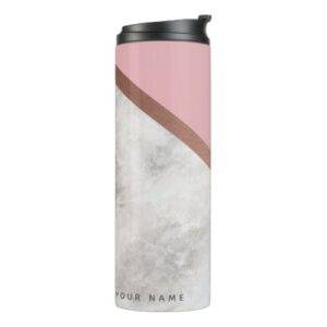 Personalized Rose Gold Marble Effect Travel Mug