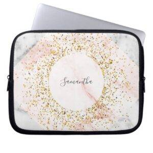 Personalized Rose Gold Marble Glitter Laptop Case