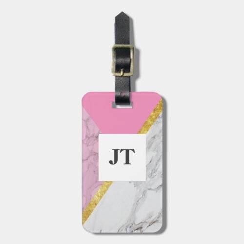 Personalized Rose Gold Marble Pink Luggage Tag