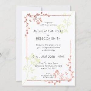 Rose Gold Leaves Border Wedding Invitation