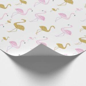 Tropical Flamingo Gold Glitter Pink Wrapping Paper