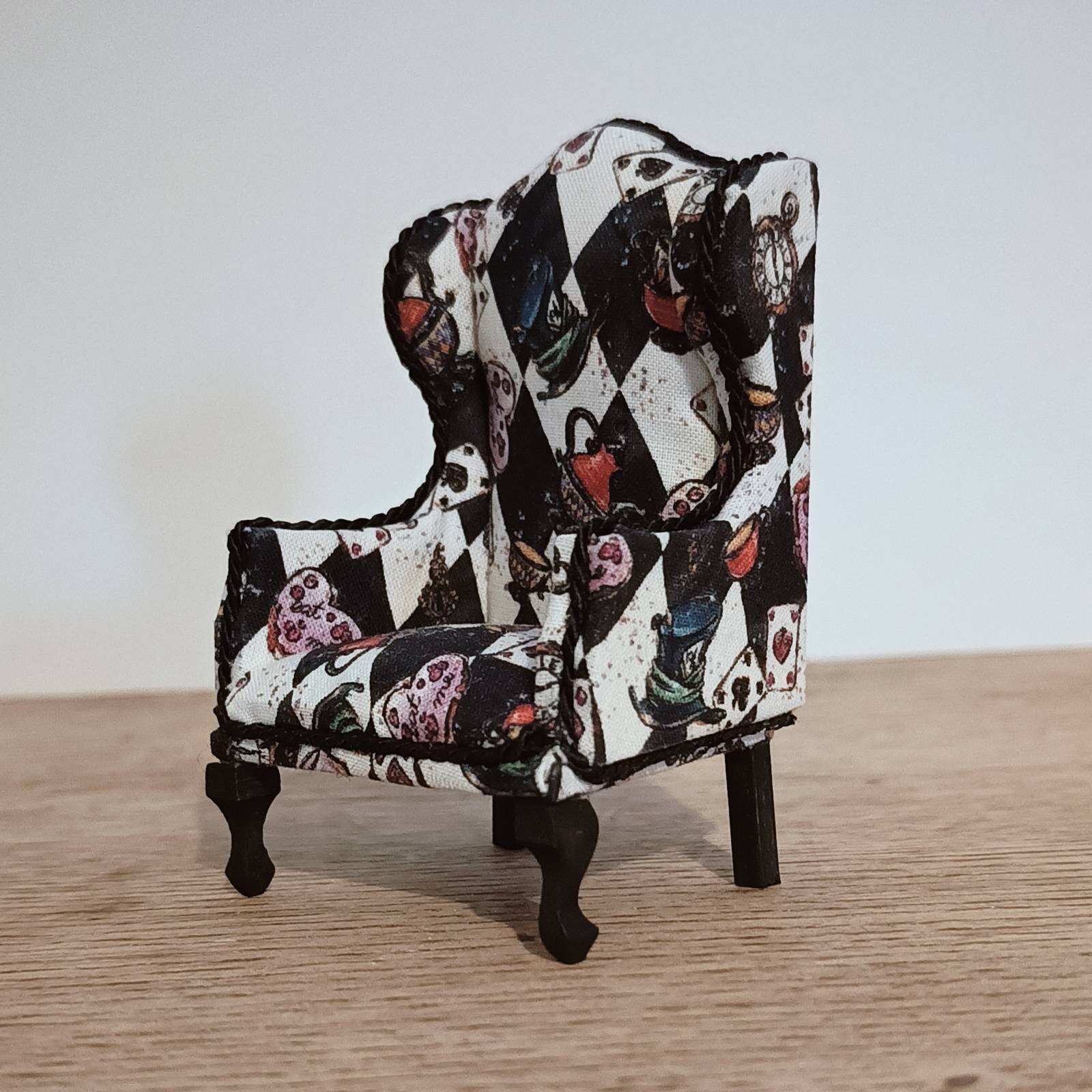 Alice in Wonderland - Dollhouse 1/12 Scale Queen Anne Style Wing Backed Armchair - 1/12 Scale Dolls House Arm Chair - Dollhouse Furniture - Image 3