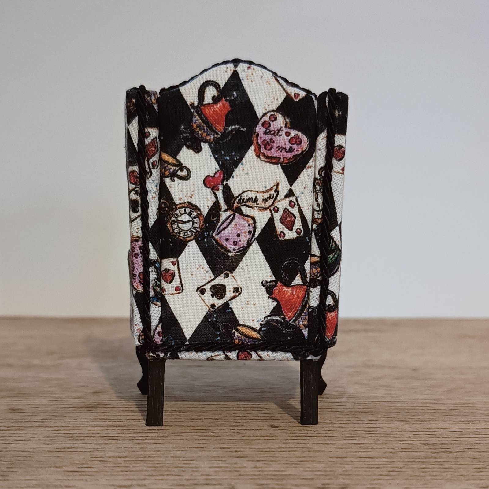 Alice in Wonderland - Dollhouse 1/12 Scale Queen Anne Style Wing Backed Armchair - 1/12 Scale Dolls House Arm Chair - Dollhouse Furniture - Image 2