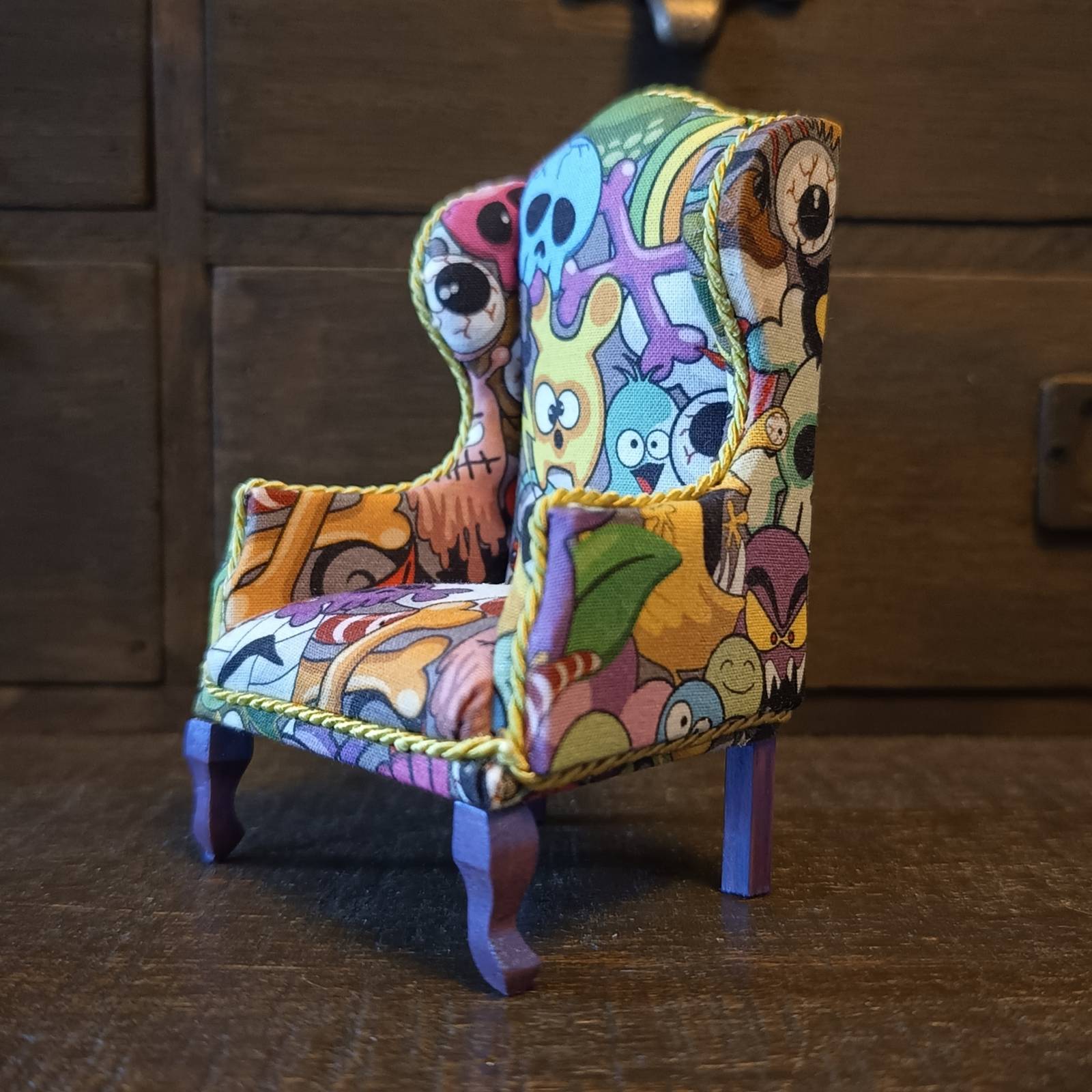 Cartoon Monsters Miniature Dollhouse 1:12 Scale Queen Anne Style Wing Backed Armchair - Image 2