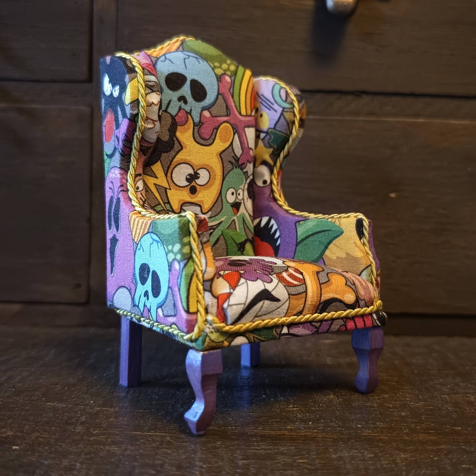 Cartoon Monsters Miniature Dollhouse 1:12 Scale Queen Anne Style Wing Backed Armchair